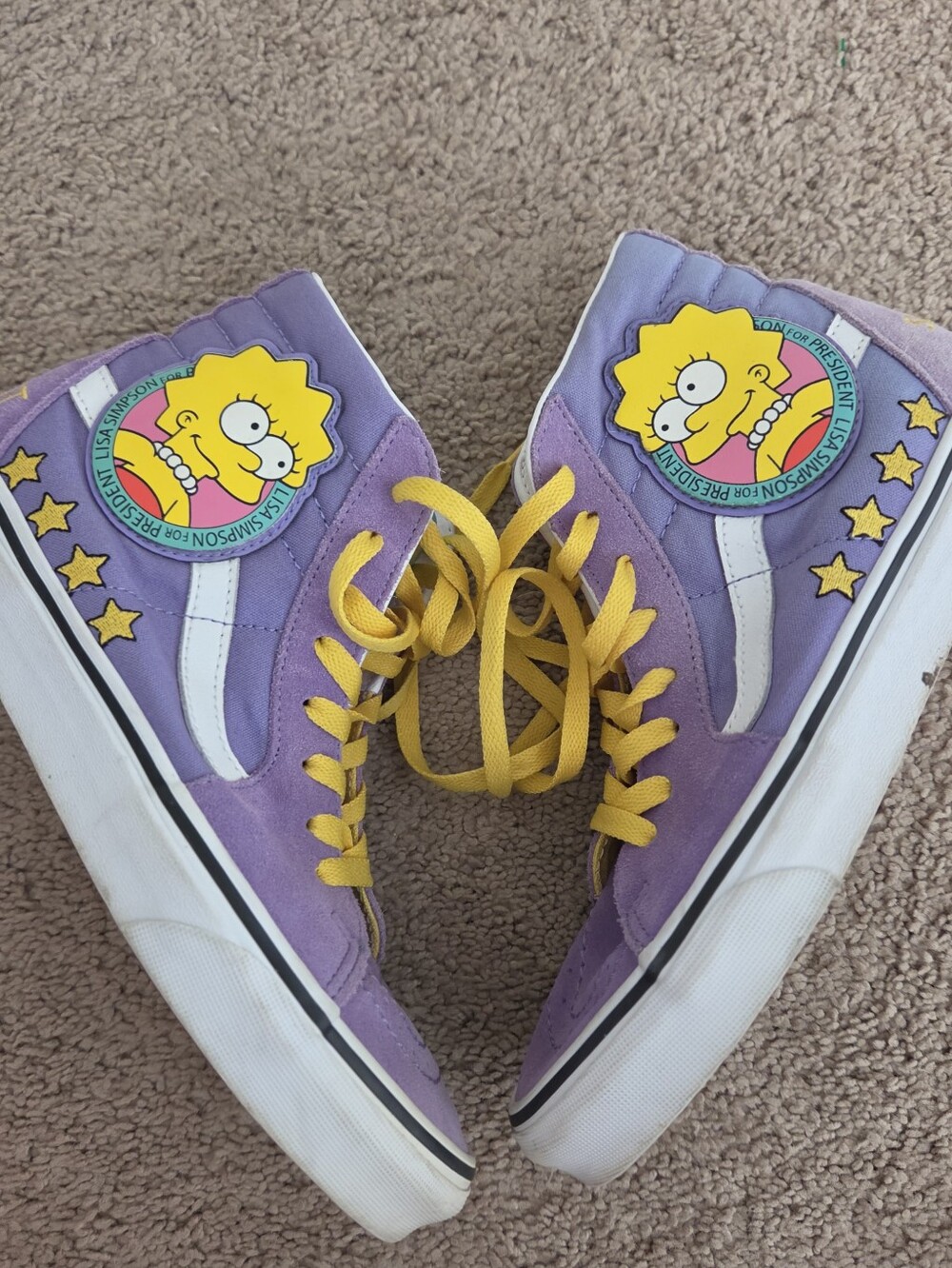 Vans X Lisa Simpson Purple High-Top Sneakers with Yellow Laces